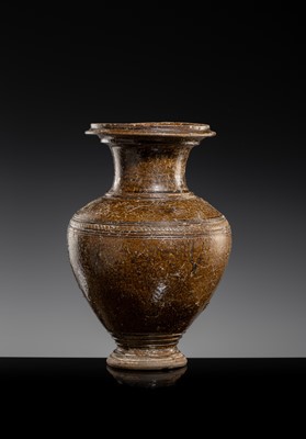 Lot 143 - A LARGE DARK BROWN GLAZED STONEWARE BALUSTER JAR, ANGKOR PERIOD