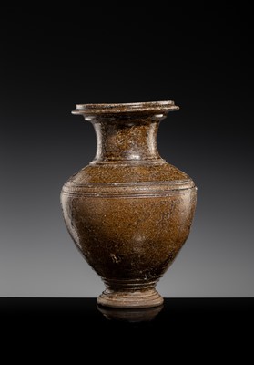 Lot 143 - A LARGE DARK BROWN GLAZED STONEWARE BALUSTER JAR, ANGKOR PERIOD