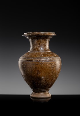 Lot 143 - A LARGE DARK BROWN GLAZED STONEWARE BALUSTER JAR, ANGKOR PERIOD