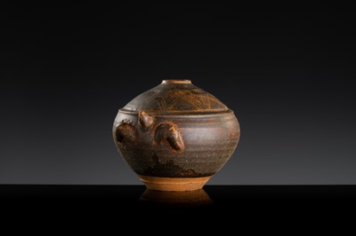 A KHMER STYLE DARK BROWN GLAZED STONEWARE JAR IN THE FORM OF A TORTOISE