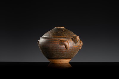 A KHMER STYLE DARK BROWN GLAZED STONEWARE JAR IN THE FORM OF A TORTOISE