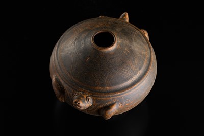 A KHMER STYLE DARK BROWN GLAZED STONEWARE JAR IN THE FORM OF A TORTOISE