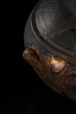 A KHMER STYLE DARK BROWN GLAZED STONEWARE JAR IN THE FORM OF A TORTOISE