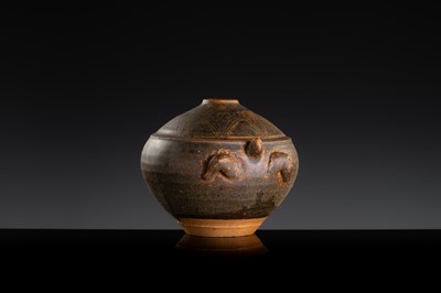 A KHMER STYLE DARK BROWN GLAZED STONEWARE JAR IN THE FORM OF A TORTOISE