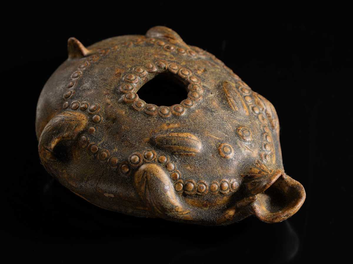 A RARE DARK BROWN GLAZED STONEWARE ZOOMORPHIC POURING VESSEL, ANGKOR PERIOD