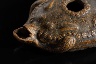 A RARE DARK BROWN GLAZED STONEWARE ZOOMORPHIC POURING VESSEL, ANGKOR PERIOD