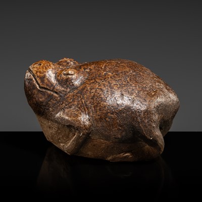 Lot 131 - A DARK BROWN GLAZED STONEWARE WATER DROPPER IN THE FORM OF A TOAD, ANGKOR PERIOD