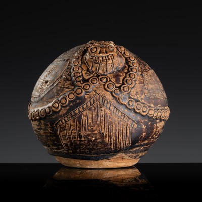 Lot 146 - A KHMER STYLE DARK BROWN GLAZED STONEWARE ‘TORTOISE’ VESSEL