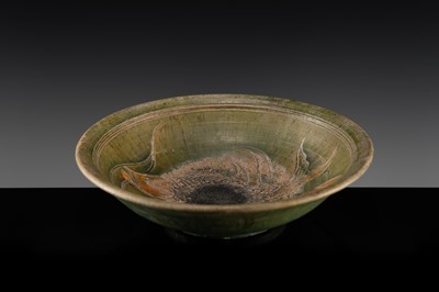 A THAI GREEN & AMBER GLAZED CERAMIC DISH WITH CARP