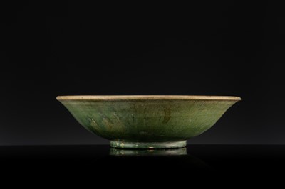 A THAI GREEN & AMBER GLAZED CERAMIC DISH WITH CARP