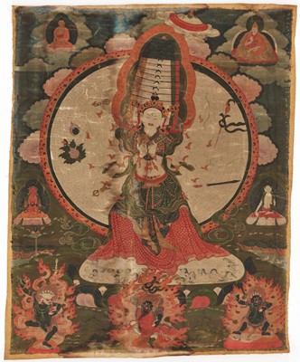 Lot 599 - A THANGKA OF USHNISHA SITATAPATRA, 18TH-19TH CENTURY