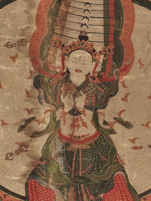 Lot 599 - A THANGKA OF USHNISHA SITATAPATRA, 18TH-19TH CENTURY