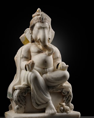 Lot 361 - A FINELY CARVED WHITE MARBLE FIGURE OF GANESHA, EAST INDIA, 18TH CENTURY