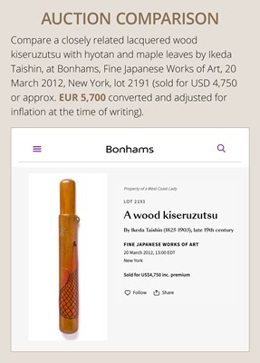 Lot 59 - IKEDA TAISHIN: A SUPERB WOVEN AND LACQUERED RATTAN KISERUZUTSU WITH A HYOTAN AND MAPLE LEAVES