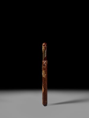 Lot 59 - IKEDA TAISHIN: A SUPERB WOVEN AND LACQUERED RATTAN KISERUZUTSU WITH A HYOTAN AND MAPLE LEAVES