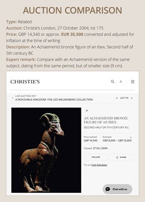 Lot 118 - AN ‘IBEX’ BRONZE FINIAL, SOUTHERN SIBERIA, 6TH – 5TH CENTURY BC