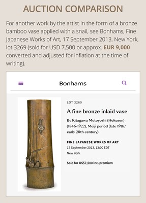 Lot 31 - KITAGAWA HOKUSEN I: A MAGNIFICENT AND RARE ‘HATCHING CICADA’ DOUBLE-GOURD BRONZE VASE, DATED 1922