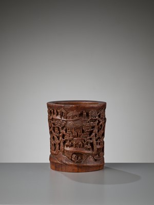 Lot 543 - A LACQUERED BAMBOO RETICULATED BRUSH POT, BITONG, MID-QING