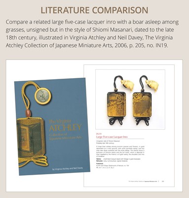 Lot 27 - A SUPERB FOUR-CASE LACQUER INRO DEPICTING A BOAR RESTING AMONGST AUTUMN LEAVES AND FLOWERS
