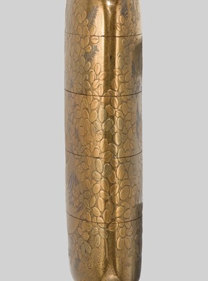 Lot 27 - A SUPERB FOUR-CASE LACQUER INRO DEPICTING A BOAR RESTING AMONGST AUTUMN LEAVES AND FLOWERS