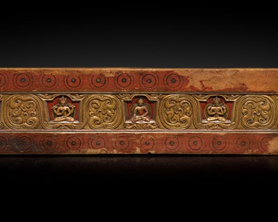 Lot 281 - A PARCEL-GILT AND POLYCHROME MANUSCRIPT COVER, TIBET, 13TH-14TH CENTURY