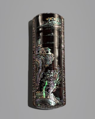 Lot 146 - A SOMADA SCHOOL FOUR-CASE INRO DEPICTING A LANDSCAPE SCENE