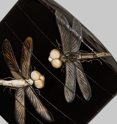Lot 16 - A LARGE FOUR-CASE INLAID LACQUER INRO WITH DRAGONFLIES