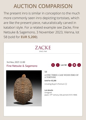 Lot 52 - GYOKUSEKI: A RARE WOOD SINGLE-CASE INRO OF A TOAD