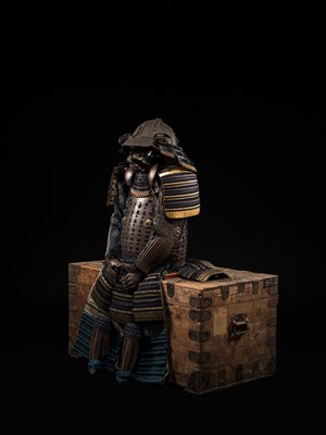 Lot 117 - MIYATA KATSUSADA: AN IMPRESSIVE ROKUMAI DO GUSOKU (SIX-PIECE CUIRASS ARMOR) WITH AN IRON SUJIBACHI KABUTO AND MENPO