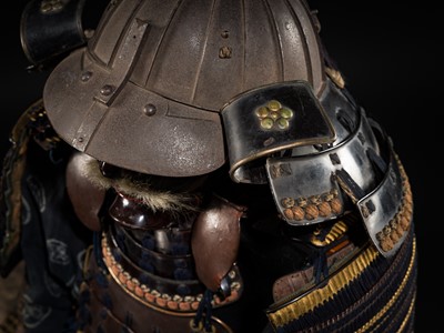 Lot 117 - MIYATA KATSUSADA: AN IMPRESSIVE ROKUMAI DO GUSOKU (SIX-PIECE CUIRASS ARMOR) WITH AN IRON SUJIBACHI KABUTO AND MENPO