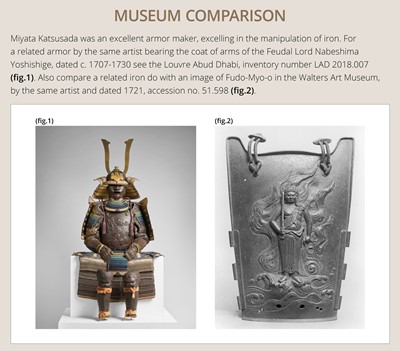 Lot 117 - MIYATA KATSUSADA: AN IMPRESSIVE ROKUMAI DO GUSOKU (SIX-PIECE CUIRASS ARMOR) WITH AN IRON SUJIBACHI KABUTO AND MENPO