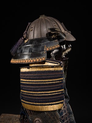 Lot 117 - MIYATA KATSUSADA: AN IMPRESSIVE ROKUMAI DO GUSOKU (SIX-PIECE CUIRASS ARMOR) WITH AN IRON SUJIBACHI KABUTO AND MENPO