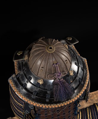 Lot 117 - MIYATA KATSUSADA: AN IMPRESSIVE ROKUMAI DO GUSOKU (SIX-PIECE CUIRASS ARMOR) WITH AN IRON SUJIBACHI KABUTO AND MENPO