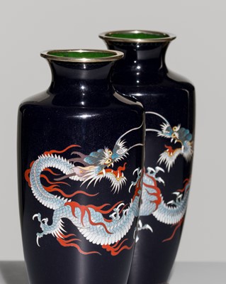 A PAIR OF CLOISONNÉ ENAMEL VASES WITH WRITHING DRAGONS