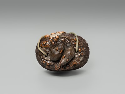 Lot 64 - A SUPERB WOOD ‘RATS AND FRUITS’ SAGEMONO SET, ATTRIBUTED TO KAIGYOKUDO MASATERU