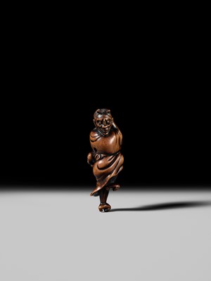 Lot 93 - YOSHIMASA: A SUPERB WOOD NETSUKE OF THE DEMON IBARAKI