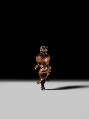 Lot 93 - YOSHIMASA: A SUPERB WOOD NETSUKE OF THE DEMON IBARAKI