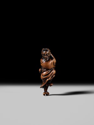 Lot 93 - YOSHIMASA: A SUPERB WOOD NETSUKE OF THE DEMON IBARAKI