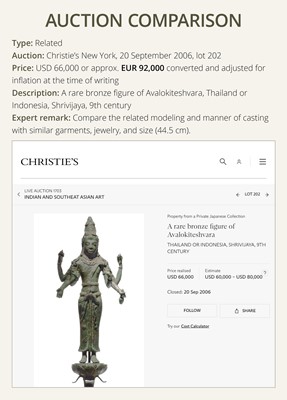 A LARGE BRONZE FIGURE OF AVALOKITESHVARA, SRIVIJAYA EMPIRE, 9TH-11TH CENTURY