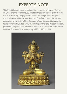 Lot 24 - A GILT-BRONZE FIGURE OF AMITAYUS, TIBET, 15TH-16TH CENTURY