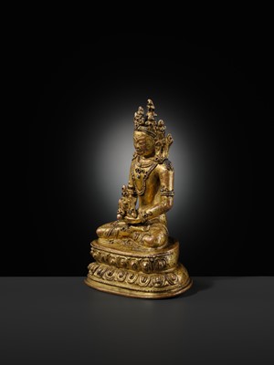 Lot 24 - A GILT-BRONZE FIGURE OF AMITAYUS, TIBET, 15TH-16TH CENTURY