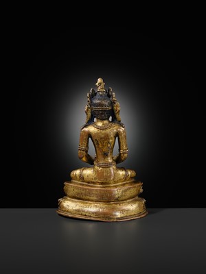 Lot 24 - A GILT-BRONZE FIGURE OF AMITAYUS, TIBET, 15TH-16TH CENTURY