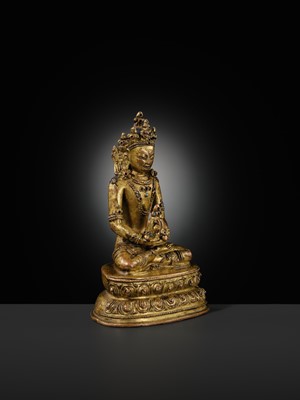 Lot 24 - A GILT-BRONZE FIGURE OF AMITAYUS, TIBET, 15TH-16TH CENTURY