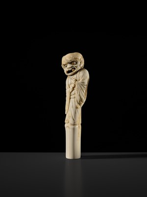 Lot 314 - A SUPERB ANTLER CANE HANDLE OR SASHI NETSUKE A BLIND MAN