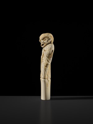 Lot 314 - A SUPERB ANTLER CANE HANDLE OR SASHI NETSUKE A BLIND MAN