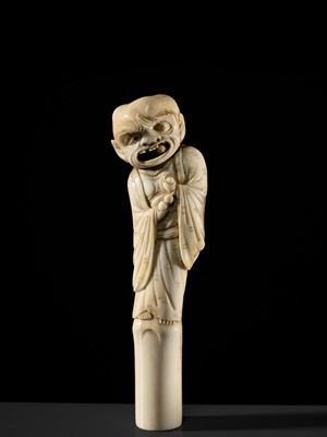 Lot 314 - A SUPERB ANTLER CANE HANDLE OR SASHI NETSUKE A BLIND MAN