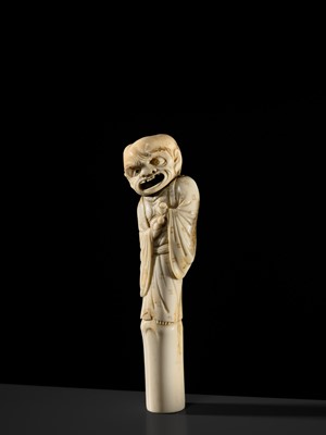 Lot 314 - A SUPERB ANTLER CANE HANDLE OR SASHI NETSUKE A BLIND MAN