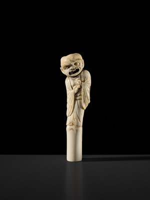 Lot 314 - A SUPERB ANTLER CANE HANDLE OR SASHI NETSUKE A BLIND MAN