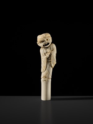 Lot 314 - A SUPERB ANTLER CANE HANDLE OR SASHI NETSUKE A BLIND MAN