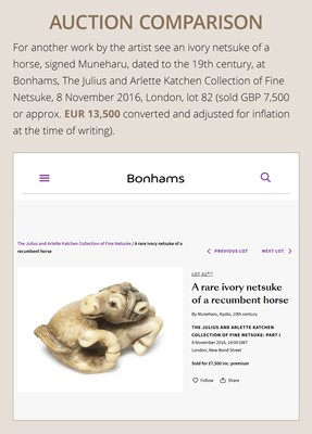 Lot 99 - MUNEHARU: A FINE KYOTO SCHOOL IVORY SEAL-TYPE (INGYO) NETSUKE OF A YOUNG KIRIN